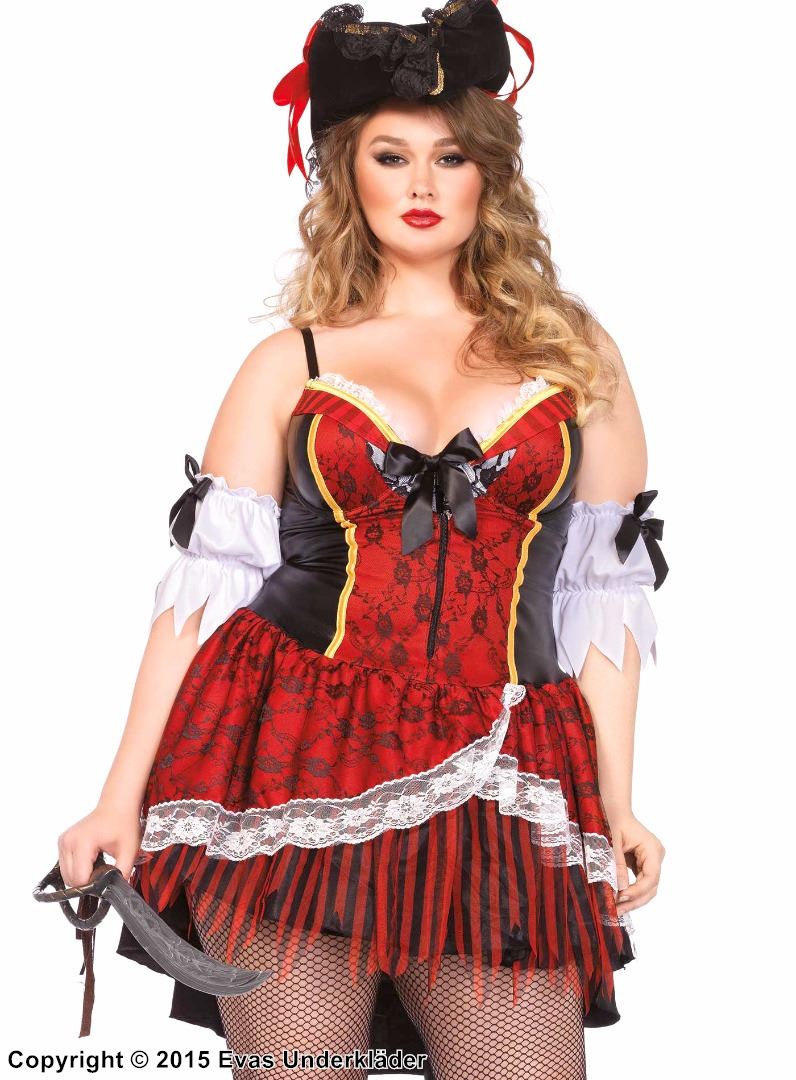 Female pirate, costume dress, lace trim, big bow, plus size